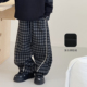加厚一体绒儿童运动裤 男童加绒裤 韩版 中大童格子裤 子2025冬装 新款