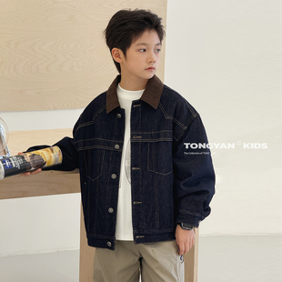 保暖棉袄儿童牛仔外套 复古中大童夹克衫 男童外套夹棉2025冬装 新款