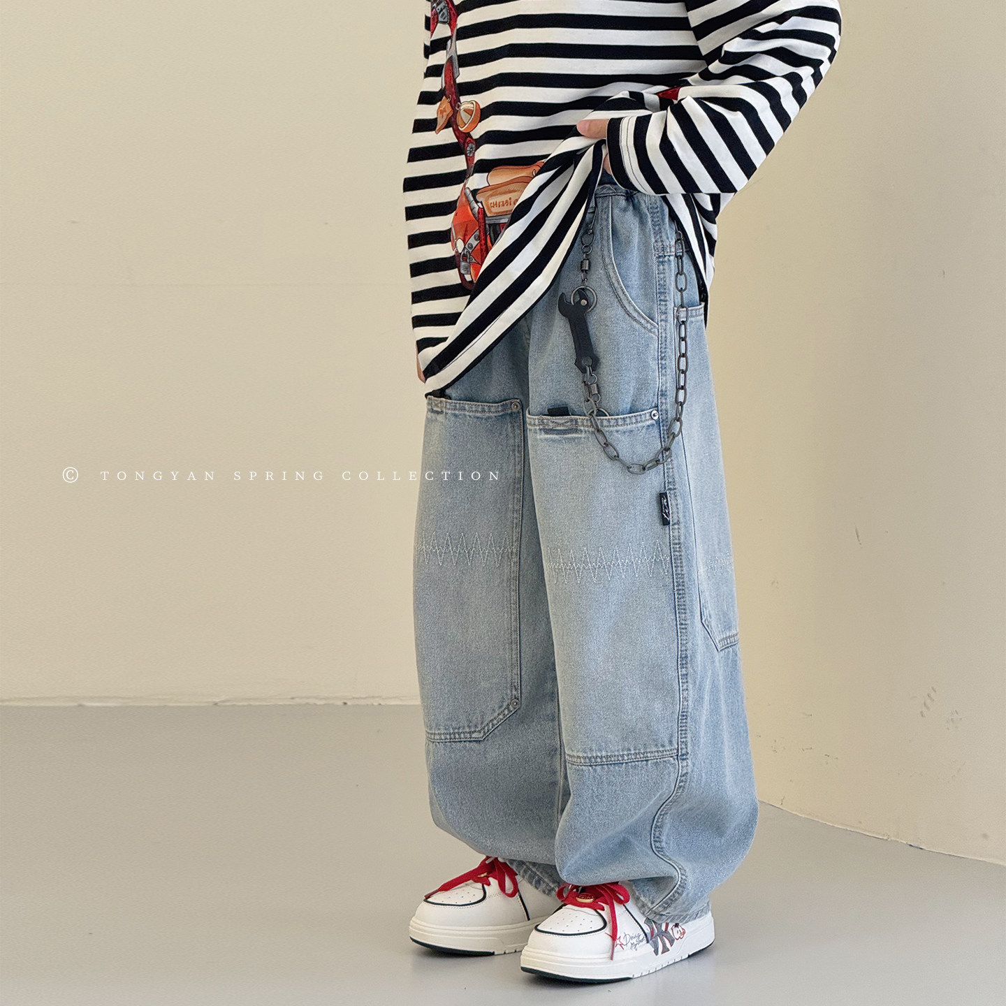 男童裤子2026早春新款中大童宽松老爹裤洋气长裤工装儿童牛仔裤潮