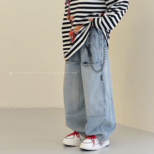 男童裤子2026早春新款中大童宽松老爹裤洋气长裤工装儿童牛仔裤潮