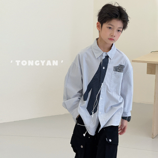 韩版 男童衬衫 新款 2026春装 中大童上衣学院风洋气衬衣儿童外套 长袖