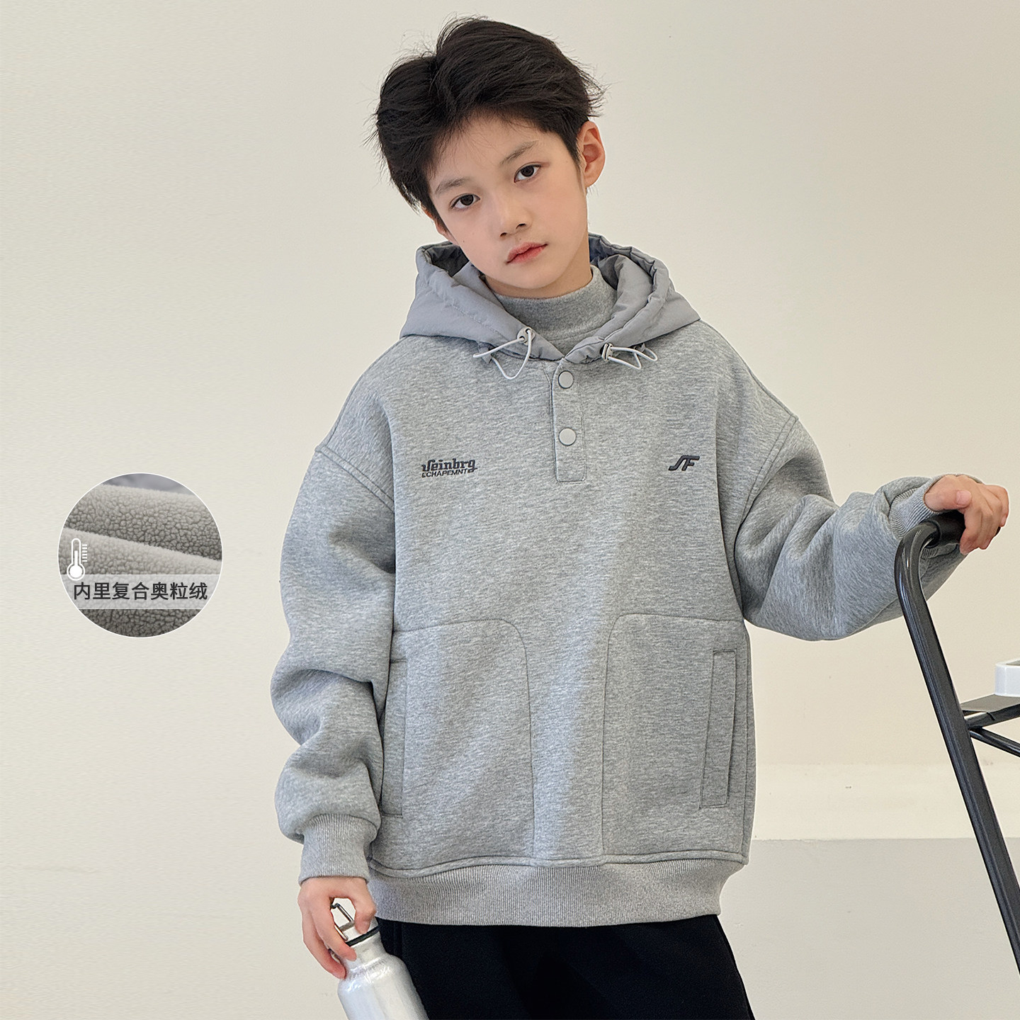 男童加绒卫衣2025冬装新款韩版中大童帽衫加厚宝宝套头衫儿童上衣