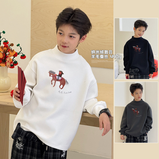 儿童高领上衣纳米绒保暖内搭中大童T 马年新款 男童打底衫 2025冬装