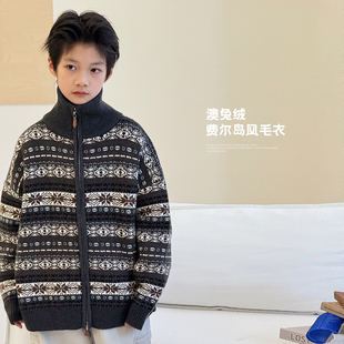 黑标 中大童针织衫 男童毛衣2025冬装 韩版 保暖线衣儿童外套 新款