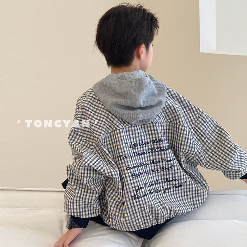 男童外套秋装韩版儿童格子夹克衫