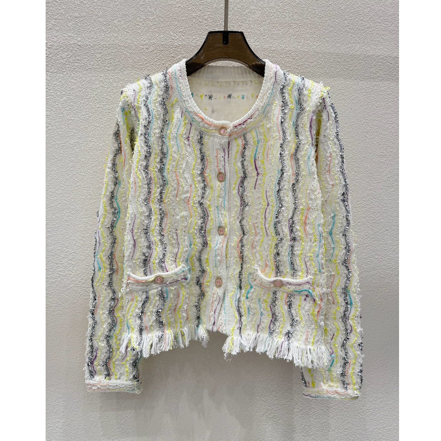 【浪漫氛围感拉满】羊毛混纺~小香风彩色条纹流苏针织开衫女秋季