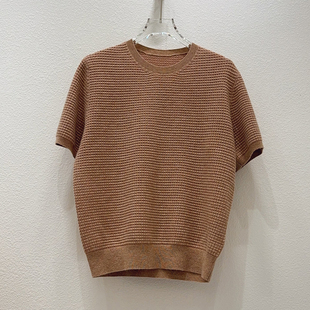 华夫格短袖针织衫女2026新款纹理感修身纯色T恤潮流上衣