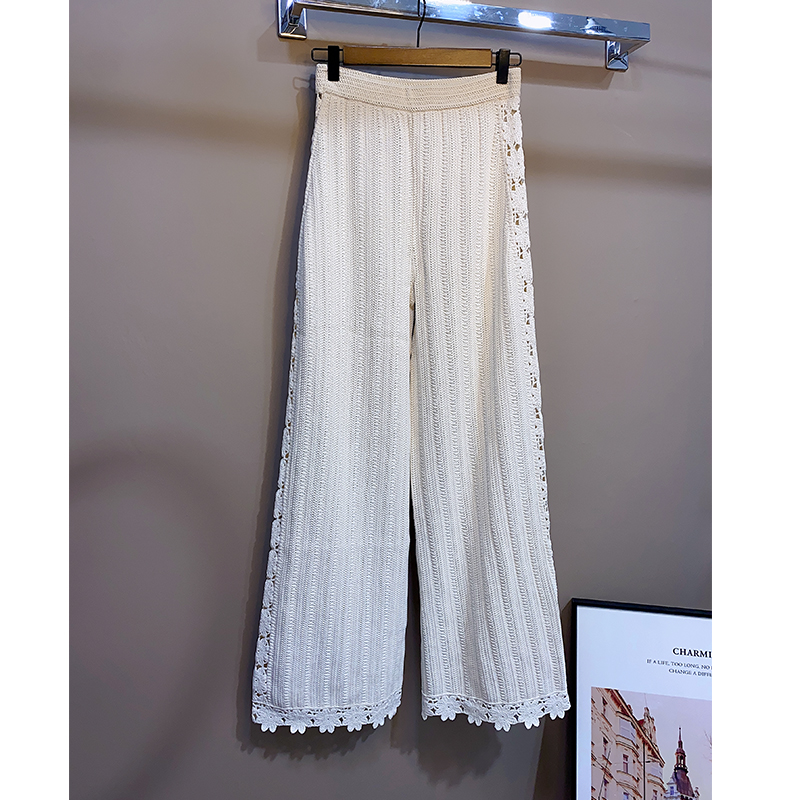 高腰显瘦法式长裤勾花裤子女