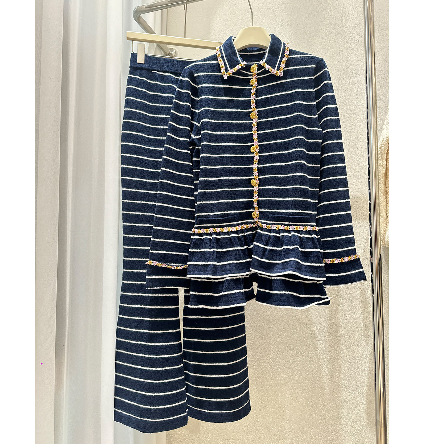 「不费力显贵穿搭」高级感重工亮片气质名媛条纹撞色针织衫女裤子,女装/女士精品,时尚套装,淘宝优惠券,粉丝福利购,淘宝优惠卷