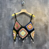 DAX手工编织钉珠小吊带女短款 外穿旅游度假波西米亚民族风背心夏