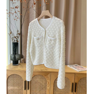M家高定蝴蝶纱毛须小香风针织开衫女V领早春新款毛衣外套气质上衣