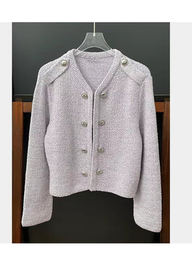 严言｜Mj2024早春新款女装法式设计感淡紫色针织开衫上衣