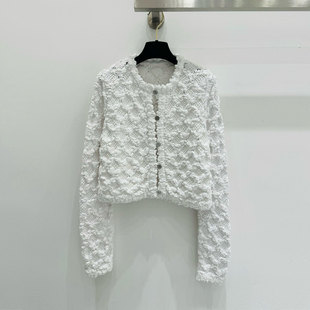 女短款 柜货 小香风立体菱格纹针织开衫 春秋新品 毛衣外套 编织感