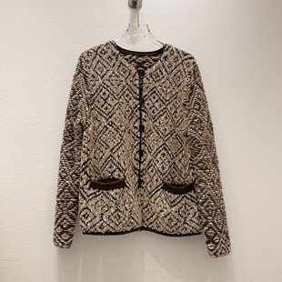 L*P同款 采用高品质羊绒混线几何菱格提花针织开衫女毛衣外套厚