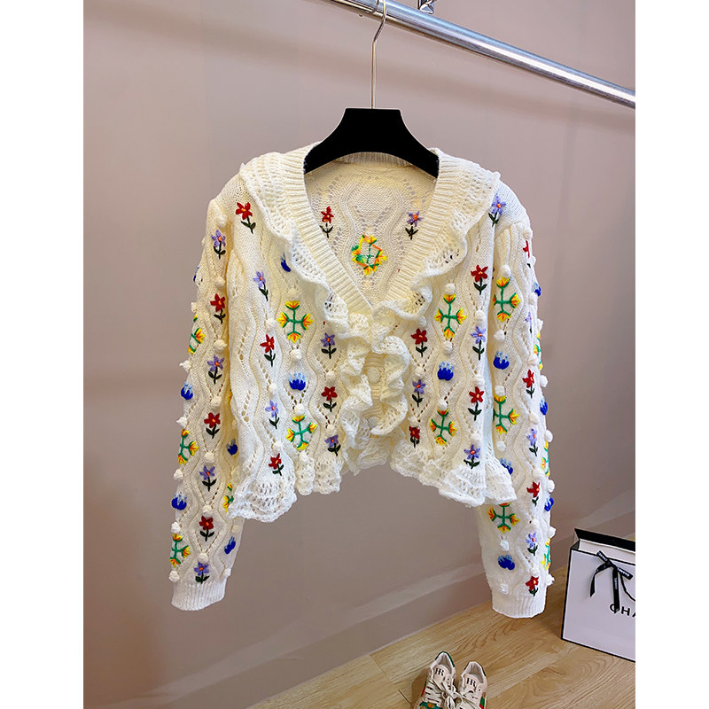 法式重工手工绣花木耳边针织开衫女秋冬小众设计感短款毛衣外套,女装/女士精品,毛针织衫,淘宝优惠券,粉丝福利购,淘宝优惠卷