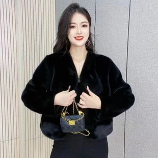 毛毛衣服 加厚保暖大衣年轻时尚 2025新款 仿水貂绒皮草外套女短款