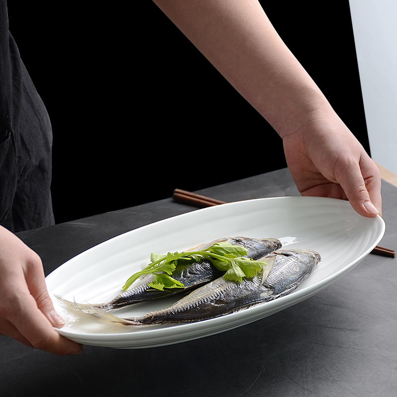 西餐酒店鱼盘橄榄椭圆型长盘日式寿司刺身韩式餐盘鱼盘陶瓷盘-封面