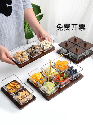 北欧带盖分格点心茶点盘水果瓜子小吃坚果碟玻璃ktv小食碟子糖果
