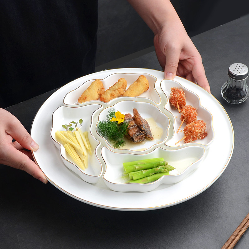 酒店餐厅中式特色小吃盘陶瓷五格冷菜盘分格五果盘小食盘凉菜拼盘