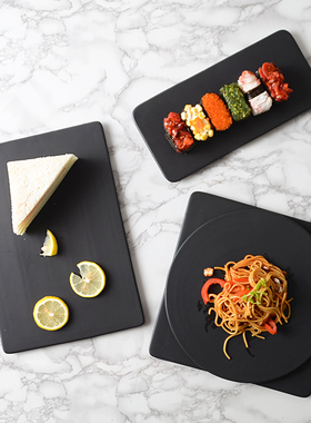 哑光黑色陶瓷餐盘蛋糕甜品面包盘酒店小吃寿司盘子早餐盘平板托盘