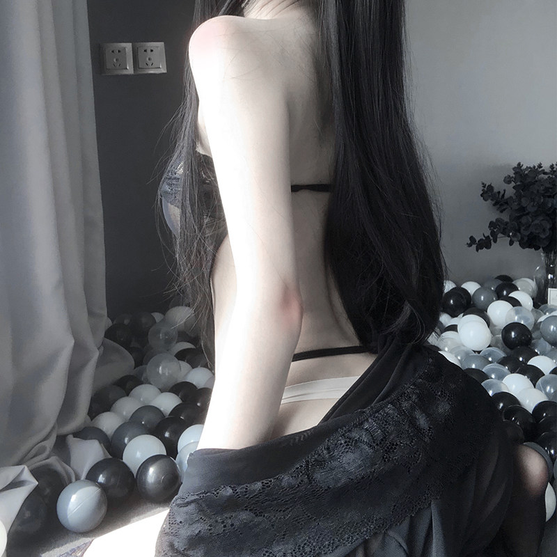 BLACK SEXY LONG DRESSING GOWN HOME PAJAMAS PASSION TEASE COS MAID OUTFIT BELLY POCKET SEXY SEDUCTION UNIFORM SKIRT