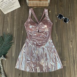 人鱼姬日系冰莓粉温泉连体泳衣女纯欲微胖遮肉少女性感高级感泳装