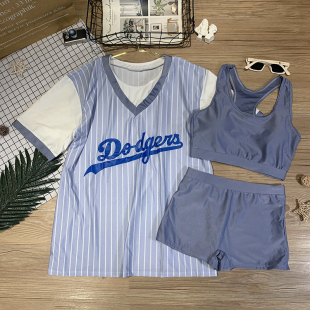 泳衣女分体三件套保守显瘦运动风韩国ins学生防晒小胸聚拢泳装