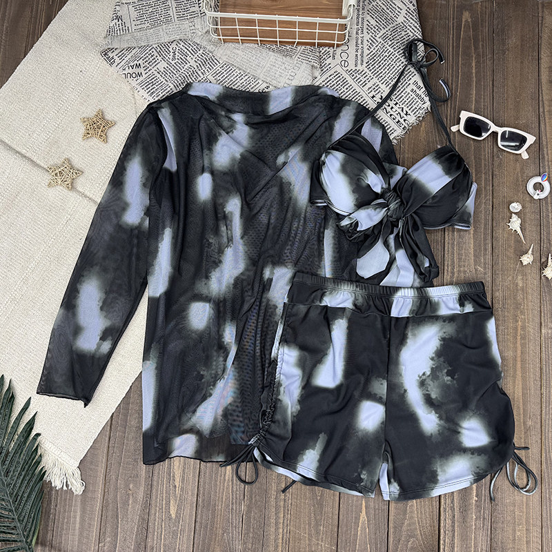 大码泳衣女分体三件套长袖罩衫胖mm160斤显瘦遮肉海边度假游泳装