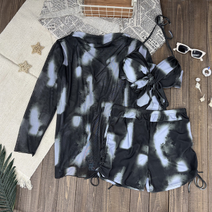 胖mm160斤显瘦遮肉海边度假游泳装 罩衫 泳衣女分体三件套长袖 大码