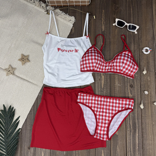 新款 泳衣女分体四件套小仙女可爱保守遮肚显瘦高级感泡温泉游泳装