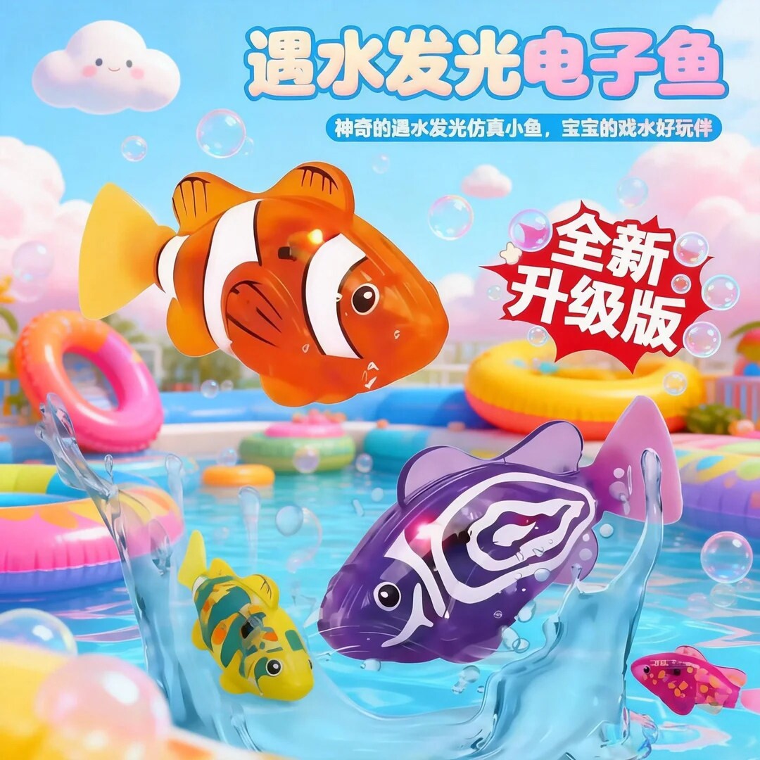 电动小鱼宝宝洗澡电子感应发光摇摆鱼戏水会游泳仿真小丑鱼玩具