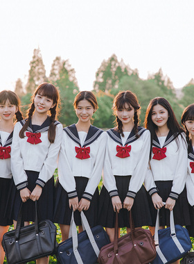 中牌制服馆  基础款关西襟白三本中间服水手服JK制服绀色纯色裙