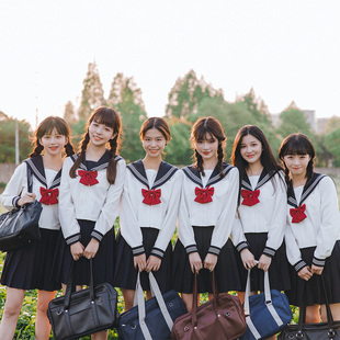 中牌制服馆 关西襟白三本中间服水手服JK制服绀色纯色裙 基础款