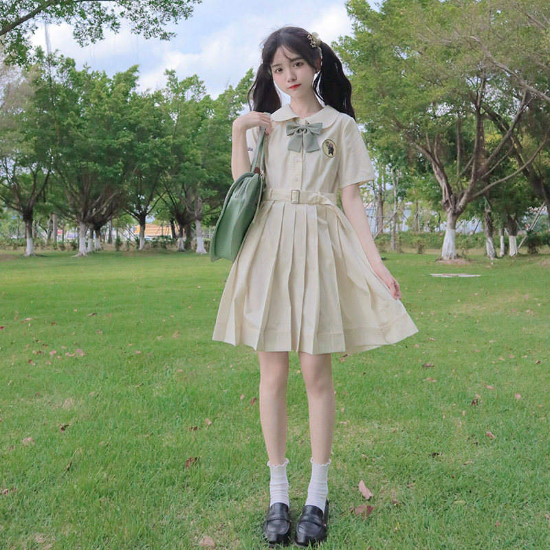 中牌制服馆 熊本熊正版联名 黄色条纹盛夏服刺绣jk制服连衣裙夏