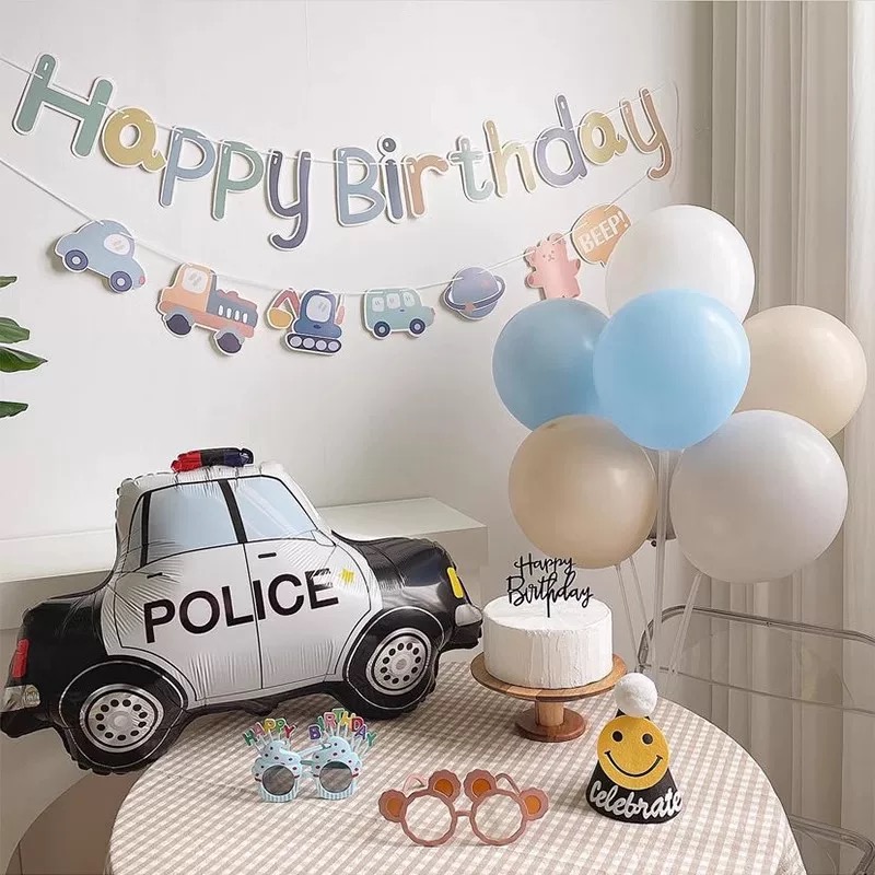 立体卡通汽车造型铝膜气球火车警车铝箔气球儿童周岁派对装饰