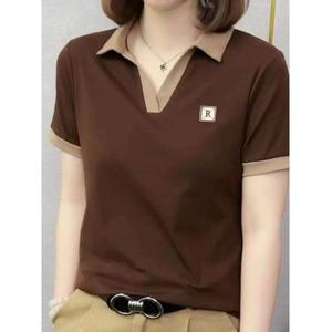 2024夏季短袖t恤女新款妈妈夏装polo衫宽松大码女士显瘦翻领上衣