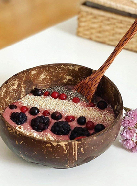 ins纯天然椰子碗大肚碗创意绿色健康vlog博主同款甜品碗小众