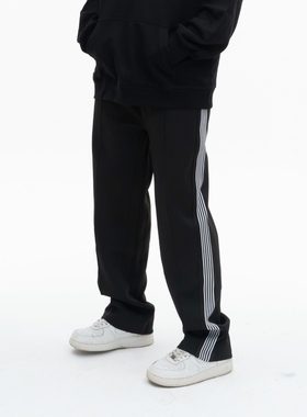 KKKVIBE国潮百搭条纹运动裤男女情侣宽松直筒显瘦垂坠休闲裤