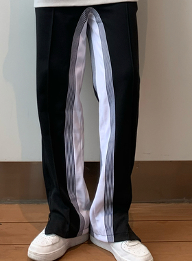 KKKvibe高街条纹拉链运动裤男女宽松直筒显瘦阔腿垂坠感休闲裤