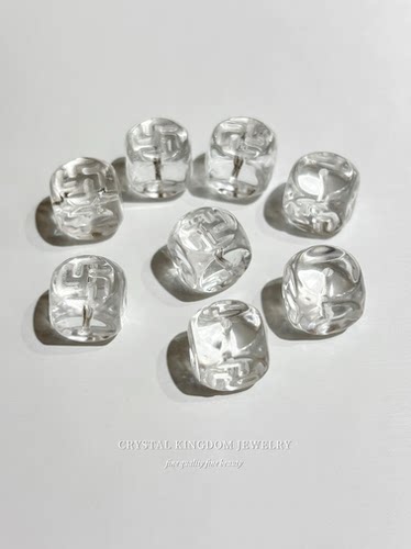 净体天然白水晶雕刻万字纹方糖顶珠隔珠吊坠手串高档饰品手链原创