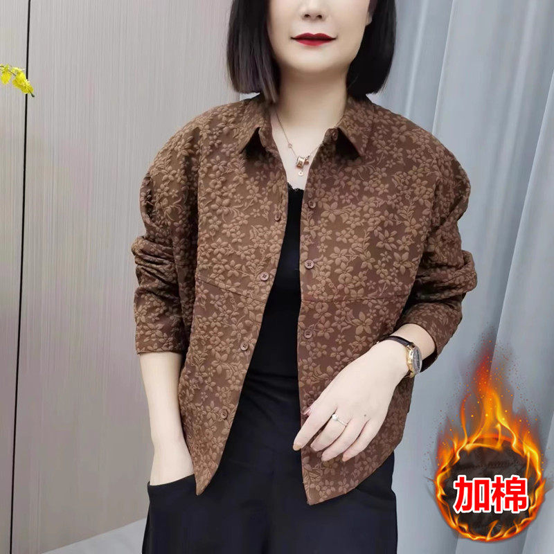 时尚短外套女2023新款妈妈秋冬潮流气质提花翻领宽松洋气长袖上衣