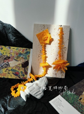 黄色长流苏耳饰不对称原创设计拾荒饰物局