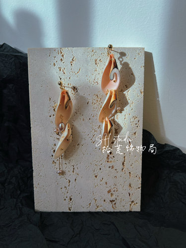 天然孔雀贝壳 紫珍珠 小众流苏不规则耳饰拾荒饰物局