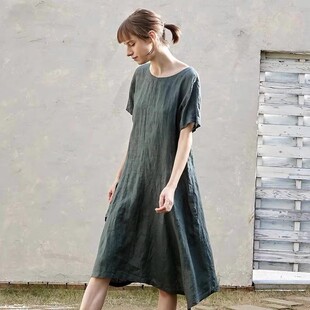 日元3.6万质感全亚麻春夏2025日系贵牌不规则剪裁中长裙连衣裙女