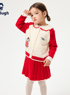 allolugh阿路和如2025春新款儿童中小童女针织开衫毛衣套装两件套