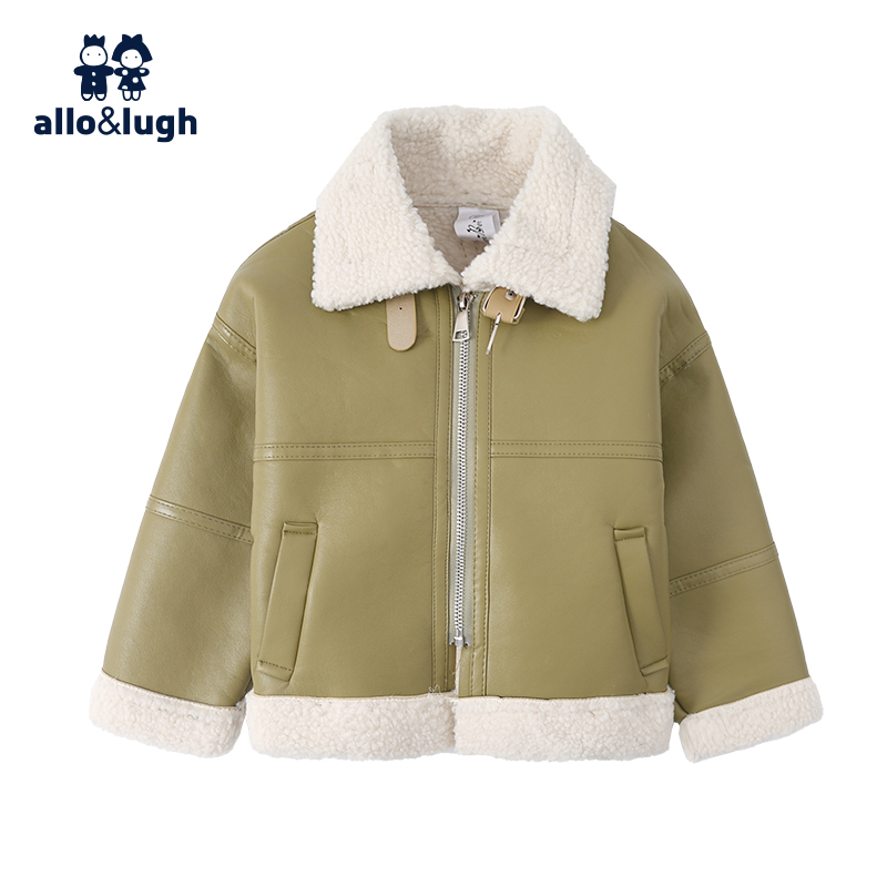 allolugh童装2025春季新款加绒加厚保暖皮毛外套中小儿童宝宝男女