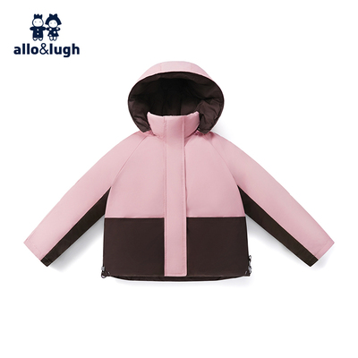 【反季降价清仓】allolugh中大童羽绒服粉黑拼色鸭绒连帽立领护脖