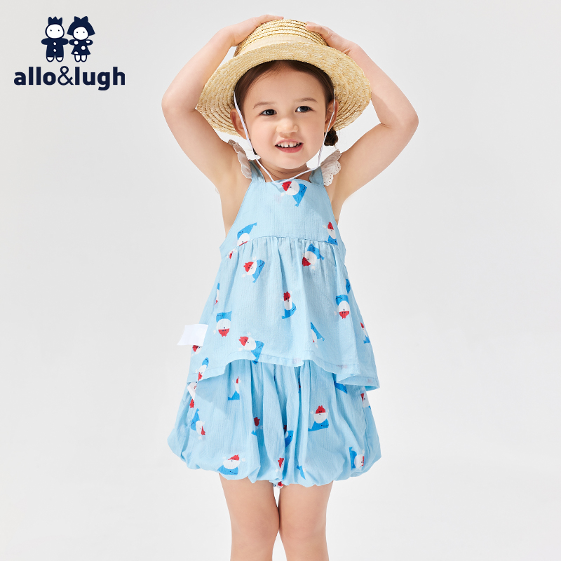 阿路和如可爱纯棉夏季连衣裙套装