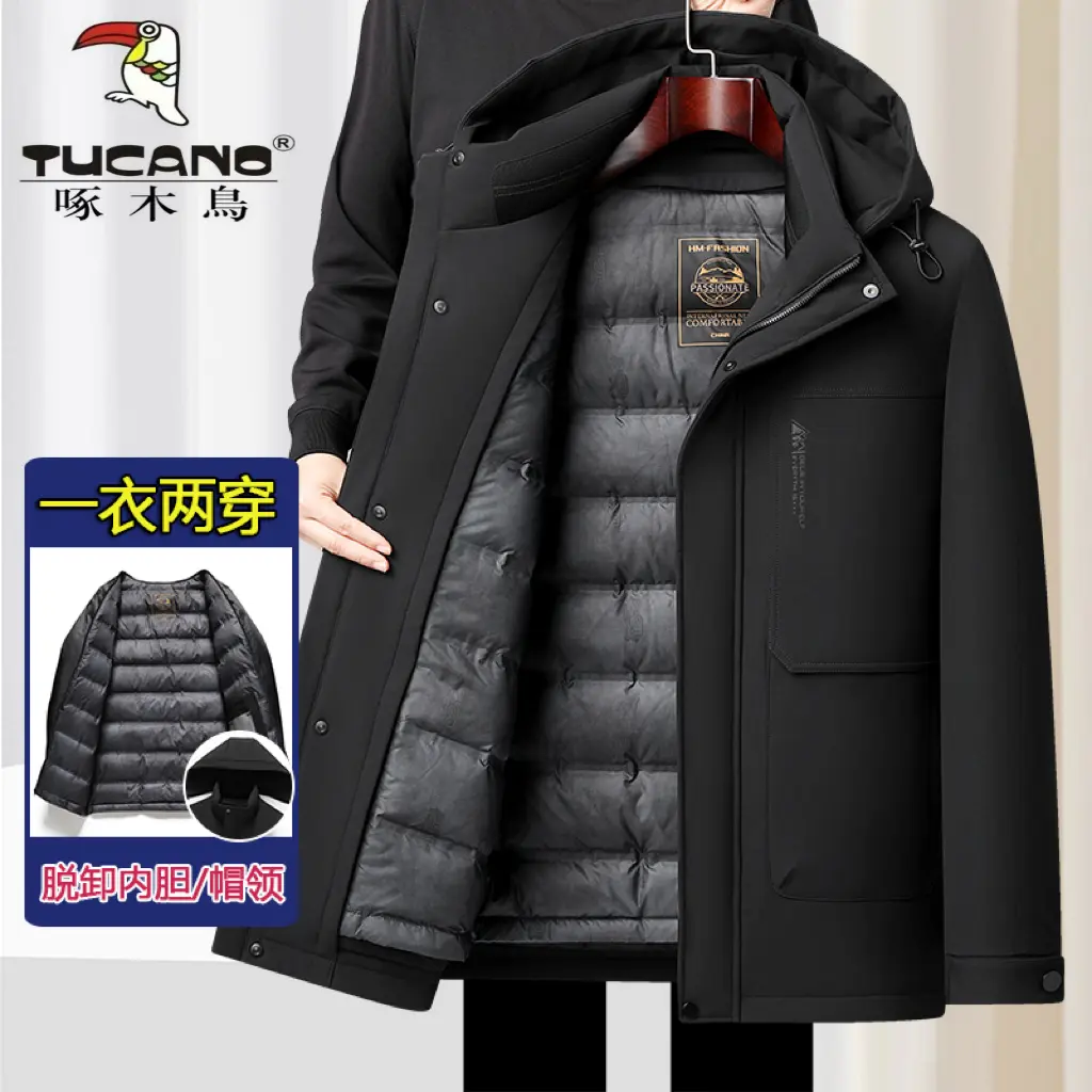 男士休闲棉服中老年爸爸冬季外套脱卸内胆连帽保暖