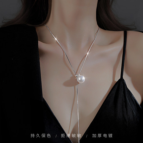Z小姐可抽拉单颗珠珠项链女